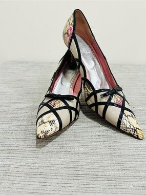 VTG Vero Cuoio Snakeskin Embossed Leather Pointed Toe Pumps Heels Italy Size 11